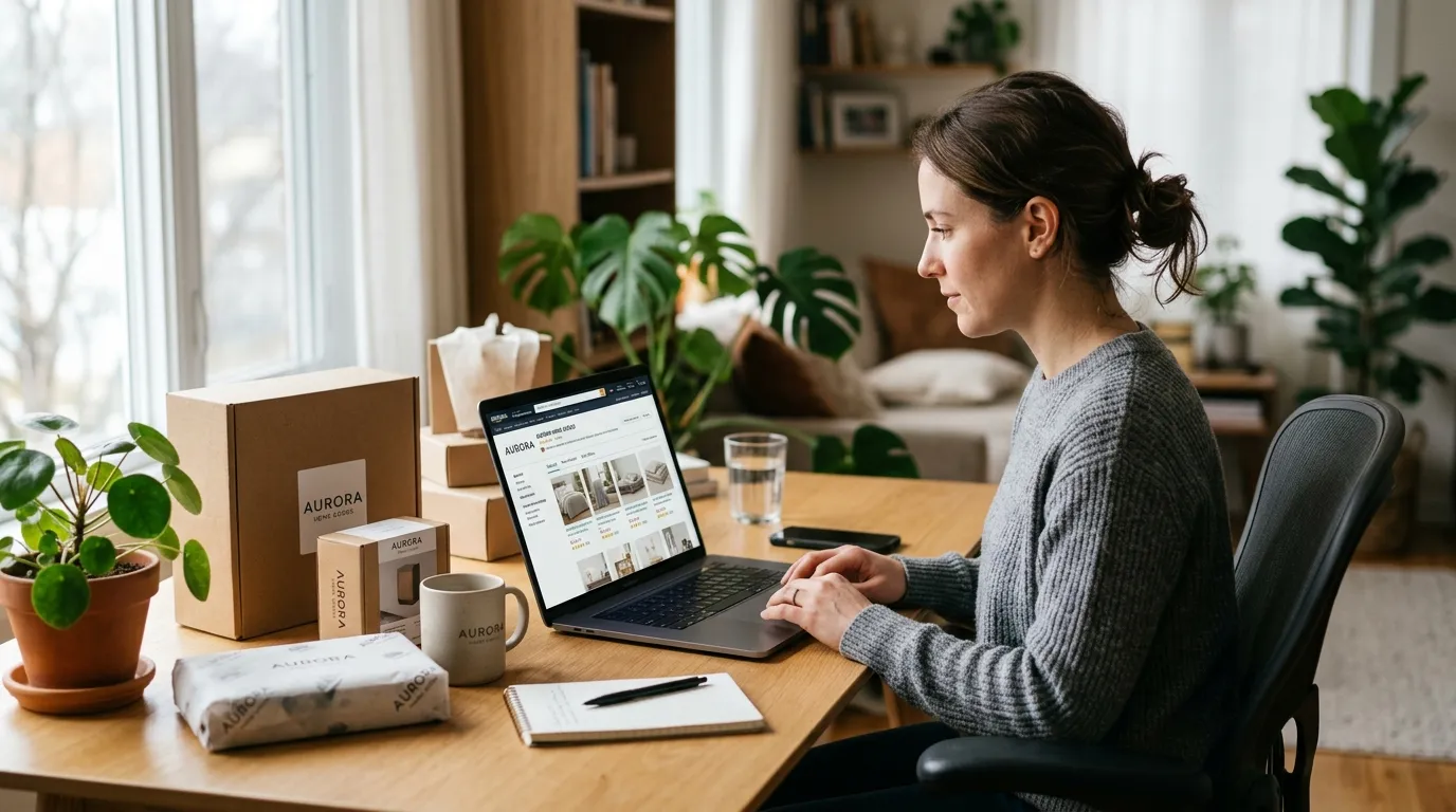 Amazon seller reviewing Brand Registry dashboard with A+ Content editor open