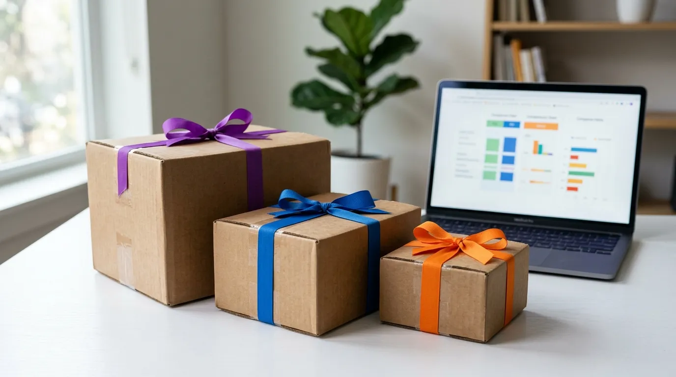 Три монитора с открытыми Amazon, Wildberries и Ozon на рабочем столе
