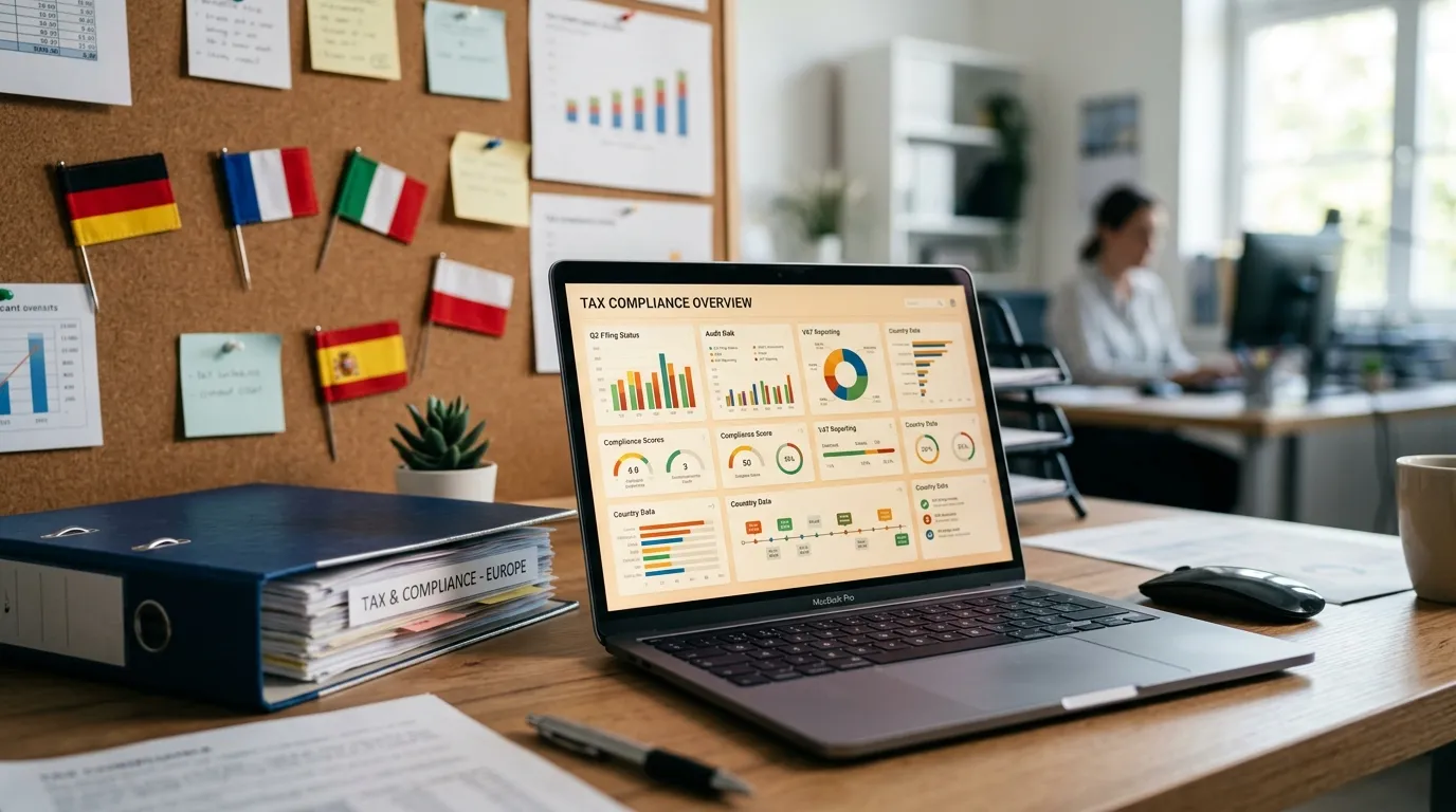 Hellotax dashboard with European flags and VAT registration status