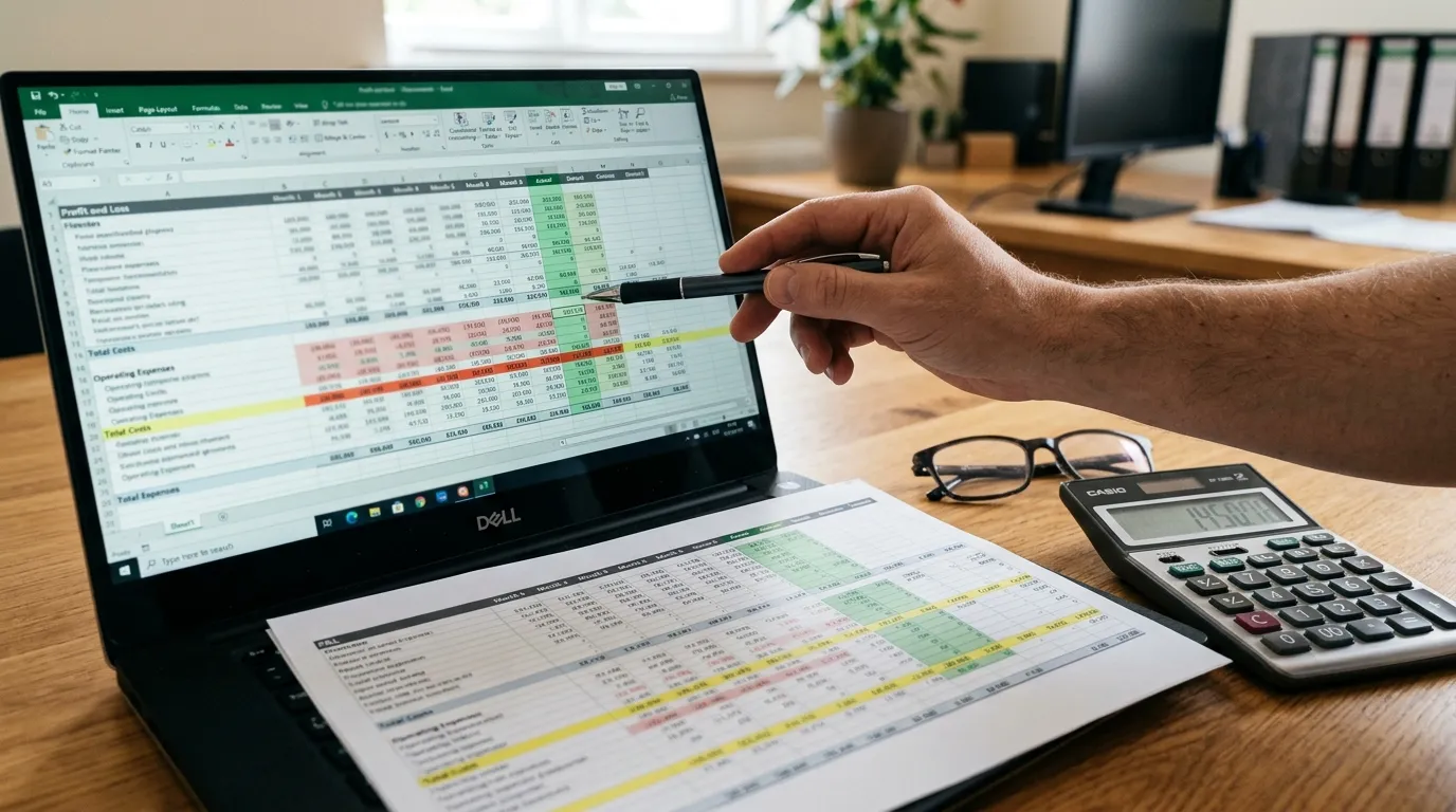 Таблица Excel с финансовым отчётом Amazon-продавца на экране ноутбука
